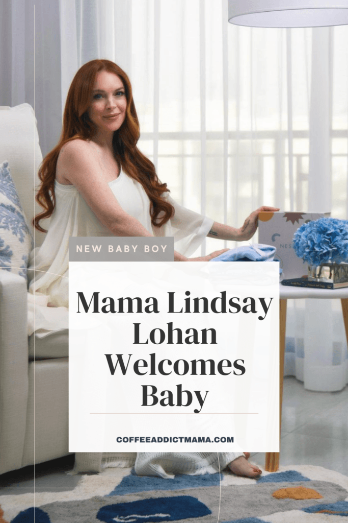 Lindsay Lohan sitting in new baby boy nursery via Instagram